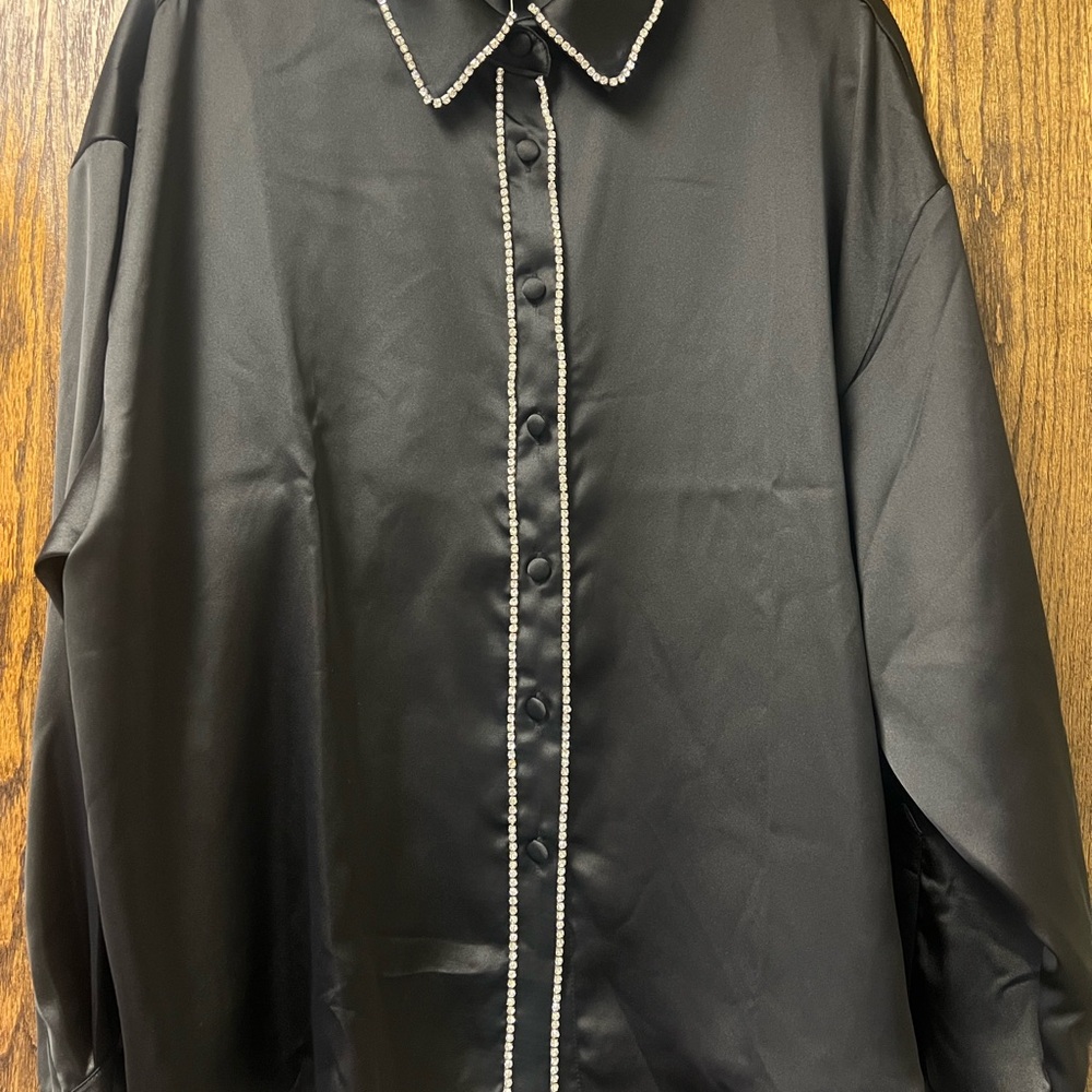 Forever 21 Black Blouse with Diamantés Trim Size Plus 2X